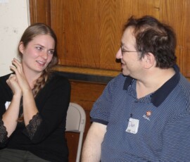 Audrey and Dan catch up during the break. IMG_4092